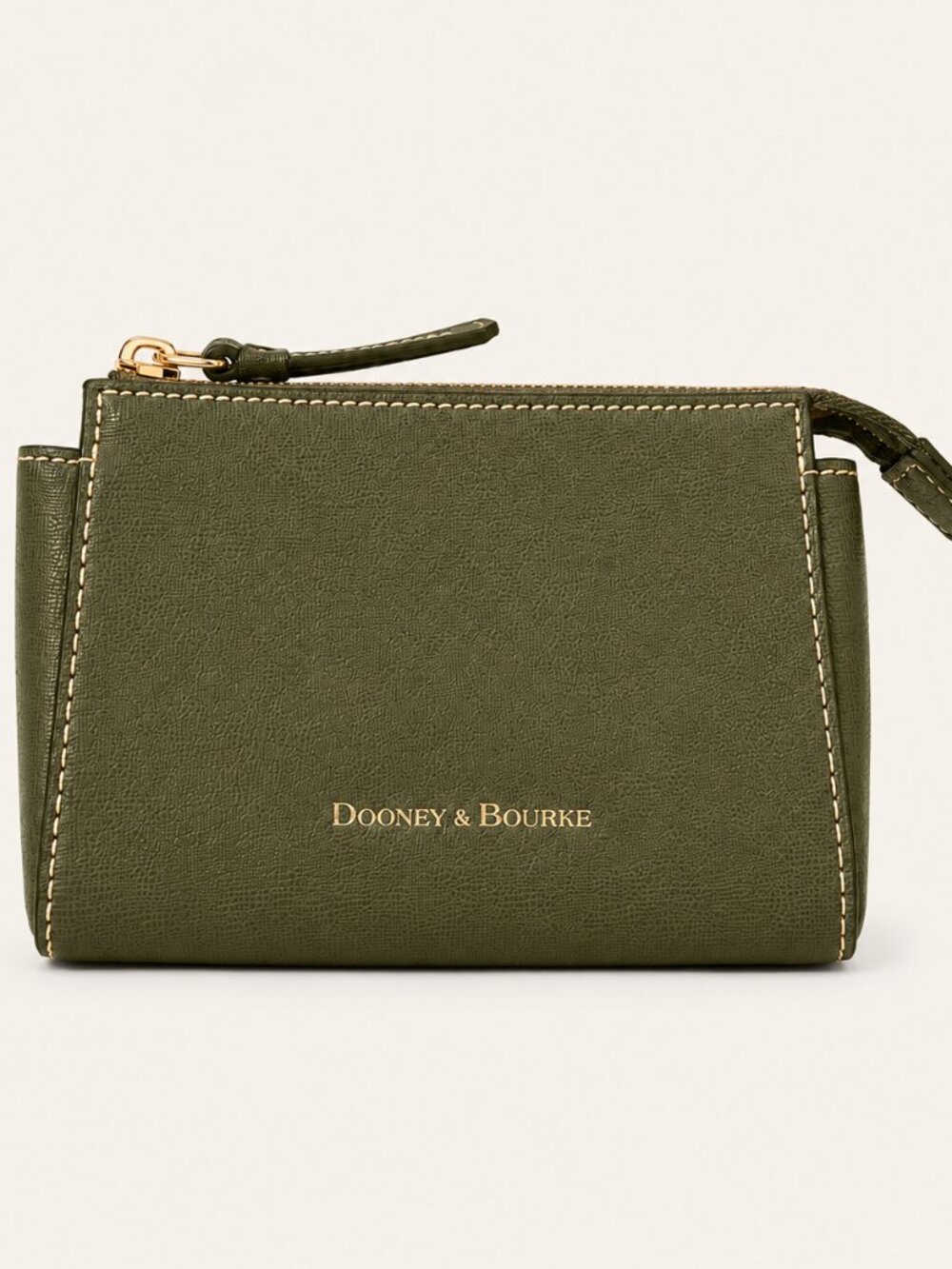 Dooney & Bourke Olive Green Saffiano Leather Cosmetic Makeup Bag Pouch NWOT